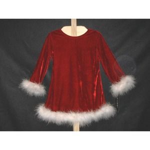 Girls Christmas Dress Size‎ 4 Red Mrs Santa Claus Elf Fur Holiday Party NWT